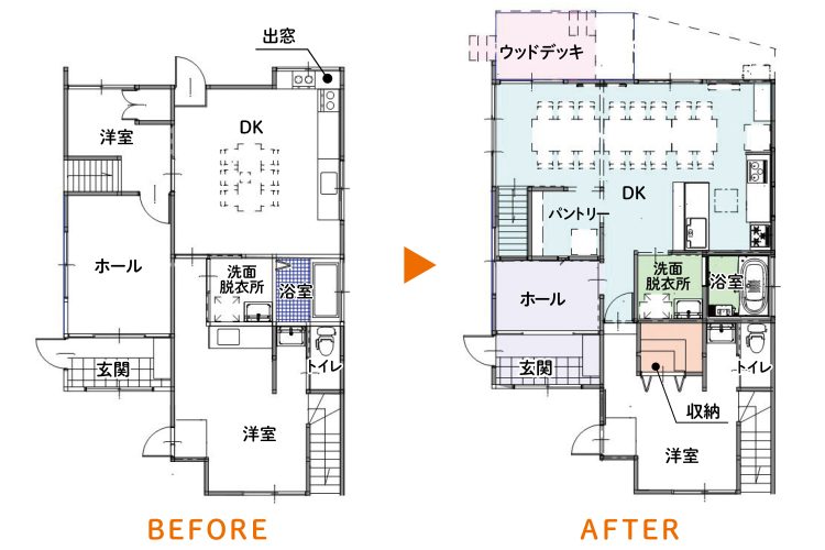 リフォーム前後の間取り図