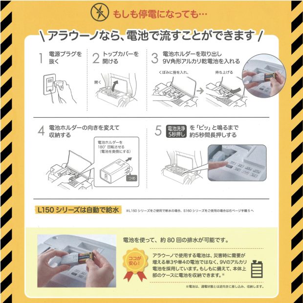 停電時のアラウーノの電池での使い方