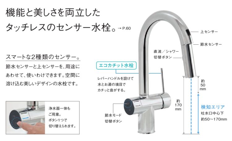 パナソニック キッチン Sクラス エコナビフロントセンサー水栓　説明
